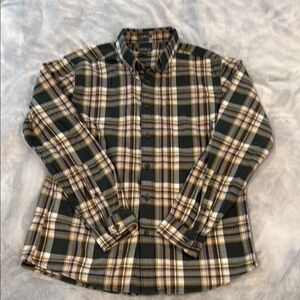Eddie Bauer Green and Brown Plaid Casual Shirt